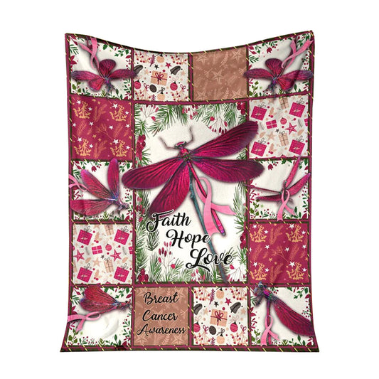 Breast Cancer Faith Hope Love Dragon Floral Flannel Blanket For Cozy Bedroom Sofa Decor
