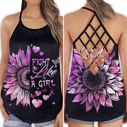 Breast Cancer Fighter Floral Hollow Tank Top For Community Events And Positive Support
