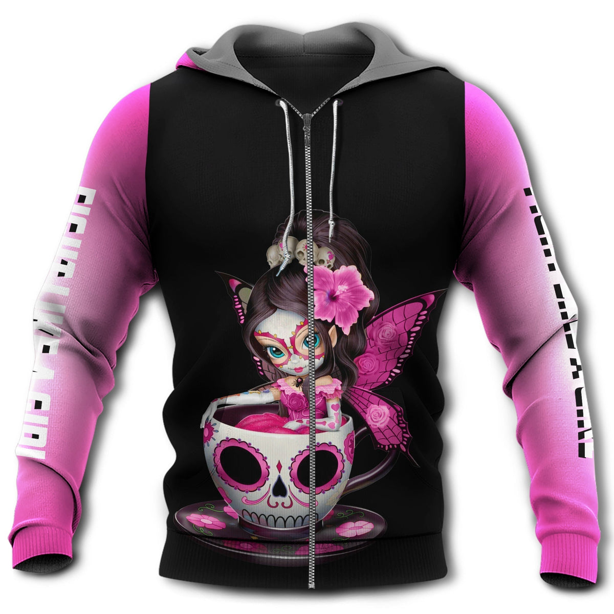 Breast Cancer Awareness Skull Tea Cup Hoodie For Awareness Walks Community Events And Relaxed Outfits