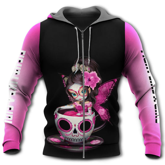 Breast Cancer Awareness Skull Tea Cup Hoodie For Awareness Walks Community Events And Relaxed Outfits