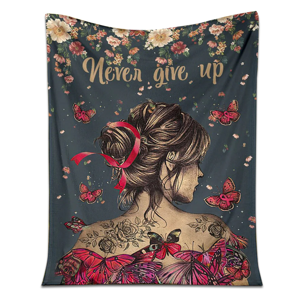 Breast Cancer Never Give Up Breast Cancer Awareness Flannel Blanket For Cozy Bedroom Sofa Decor