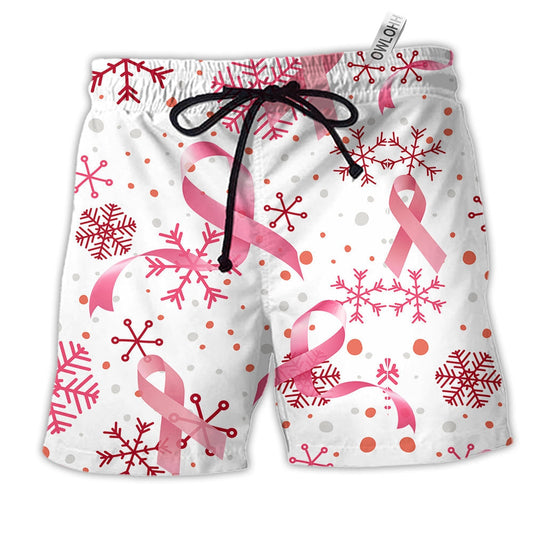 Breast Cancer Pink Ribbon Merry Christmas Beach Shorts For Seasonal Summer Travel