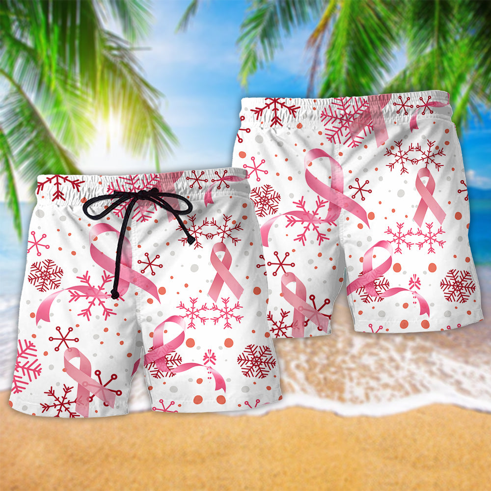 Breast Cancer Pink Ribbon Merry Christmas Beach Shorts For Holiday Beach Days