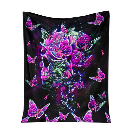 Breast Cancer Awareness Butterfly Flannel Blanket For Cozy Bedroom Sofa Decor