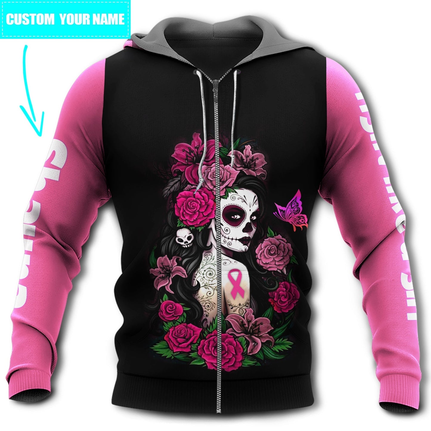 Pink Breast Cancer Survivor Skull Hoodie For Community Gatherings Casual Wear And Meaningful Support