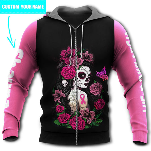 Pink Breast Cancer Survivor Skull Hoodie For Community Gatherings Casual Wear And Meaningful Support