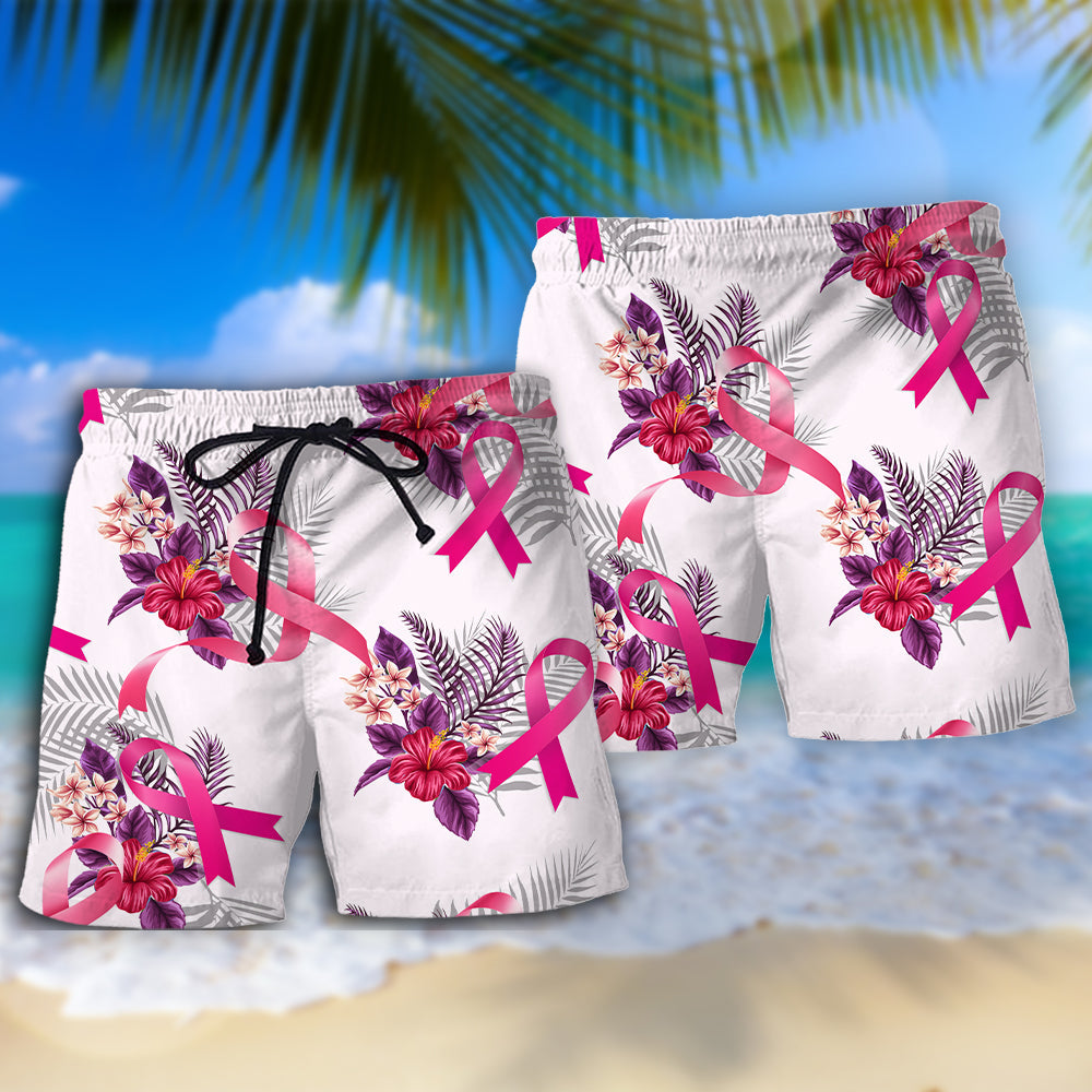 Tropical Floral Breast Cancer Awareness Beach Shorts Pattern Detail For Resort Wear And Everyday Comfort