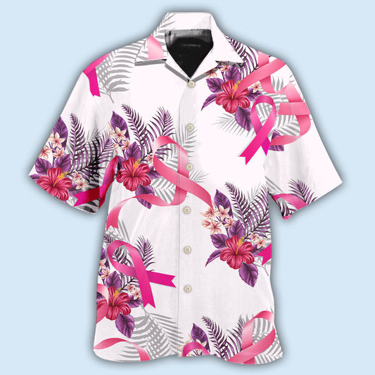 Floral Tropical Breast Cancer Pattern Hawaiian Shirt For Tropical Holidays, Outdoor Gatherings, And Everyday Comfort