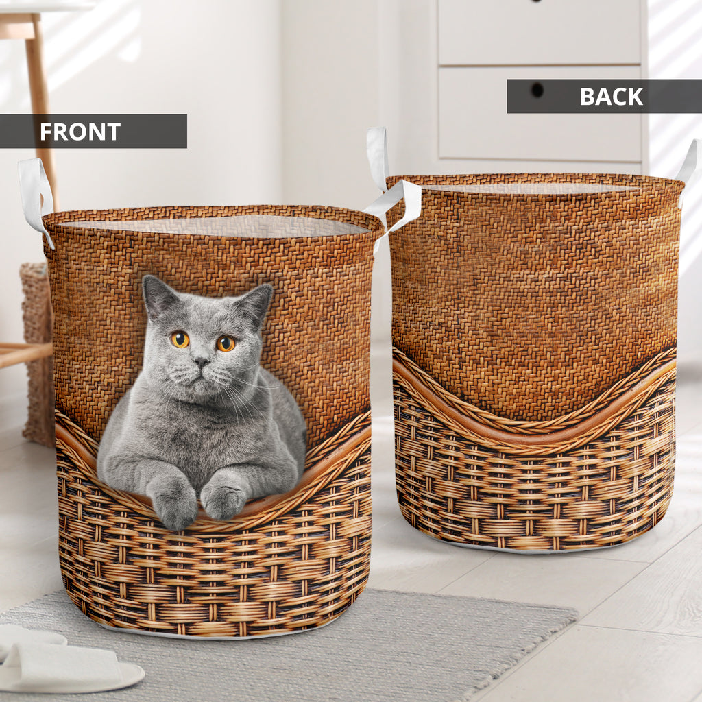 Cat British Shorthair Cat Rattan Texture Laundry Basket For Room Home Organizer