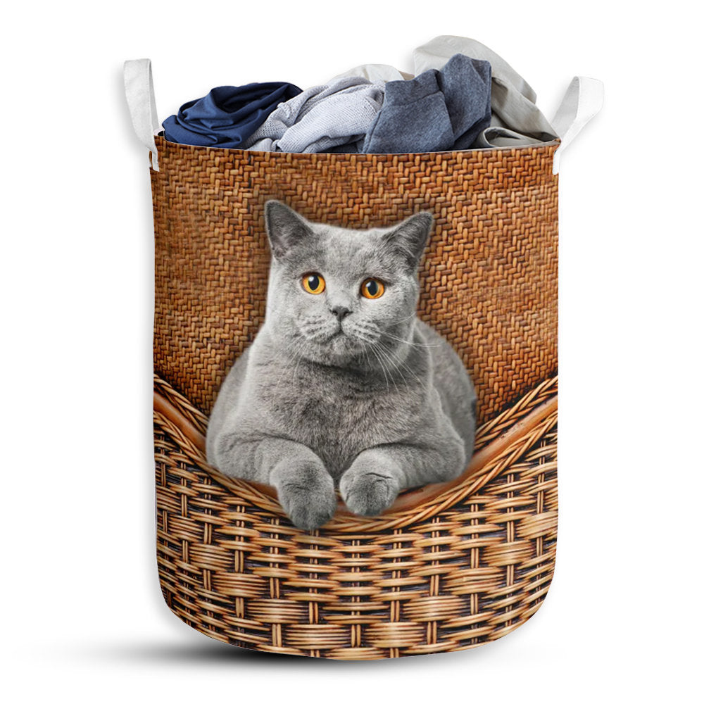 Small Size Cat British Shorthair Cat Rattan Texture Laundry Basket For Bathroom Bedroom Storage