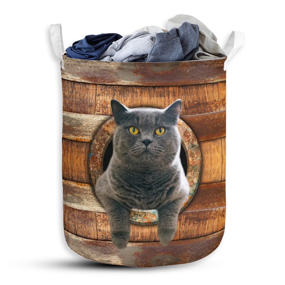 Small Size Cat British Shorthair Cat Wood Vintage Laundry Basket For Bathroom Bedroom Storage