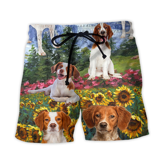 Brittany Spaniel Scenic Landscape Beach Shorts Pattern View For Coastal Holidays And Casual Activities