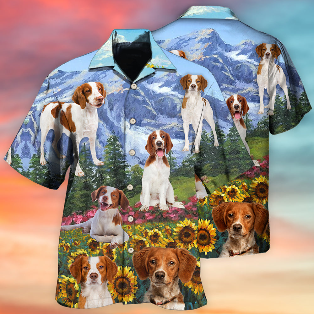 Creative Brittany Spaniel Scenic Landscape Hawaiian Shirt For Summer Vacation, Beach Travel, And Casual Wear
