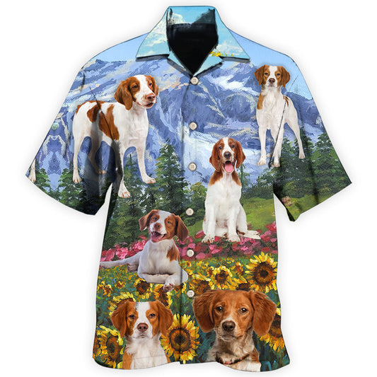 Creative Brittany Spaniel Scenic Landscape Hawaiian Shirt For Summer Vacation, Beach Travel, And Casual Wear