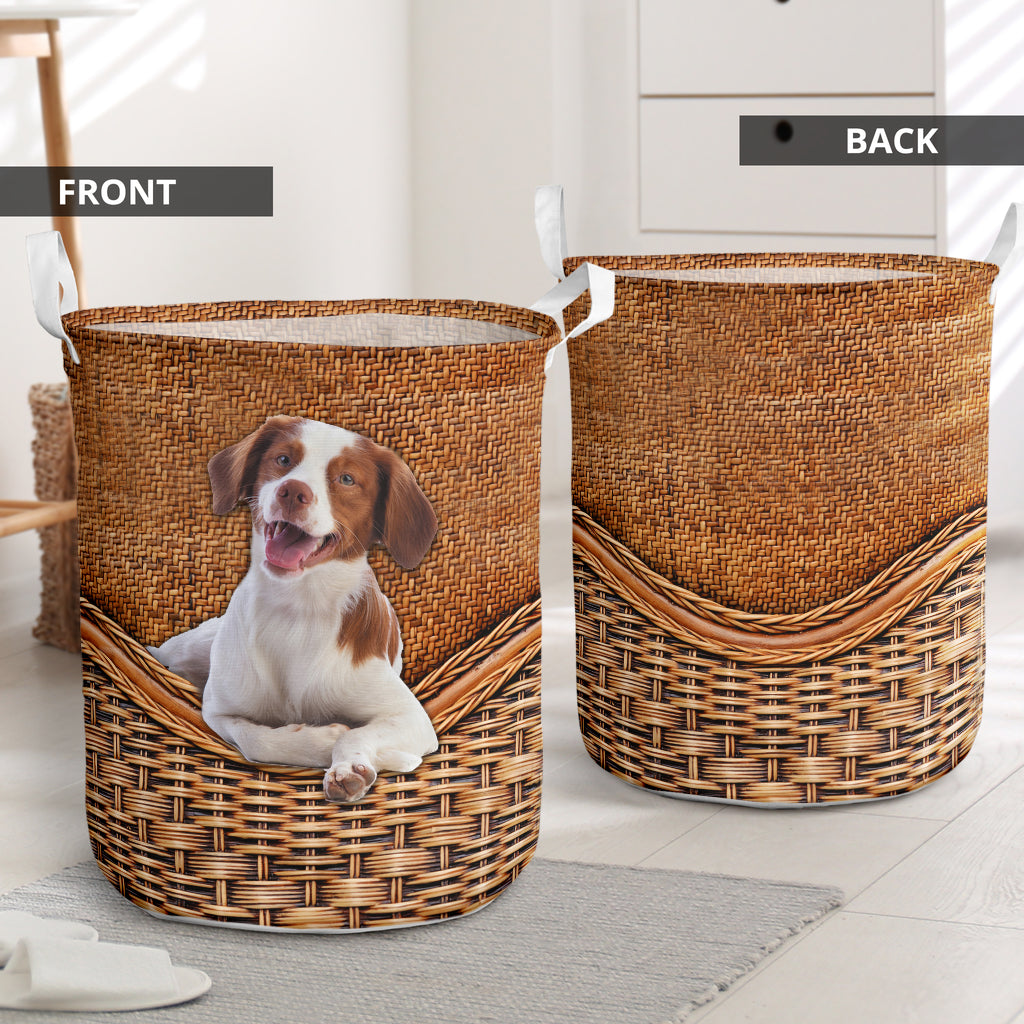 Dog Brittany Spaniel Dog Rattan Texture Laundry Basket For Room Home Organizer