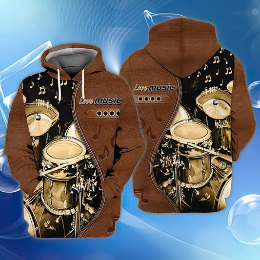 Brown Drum Hoodie For Music Lovers Concert Outings Travel And Everyday Streetwear