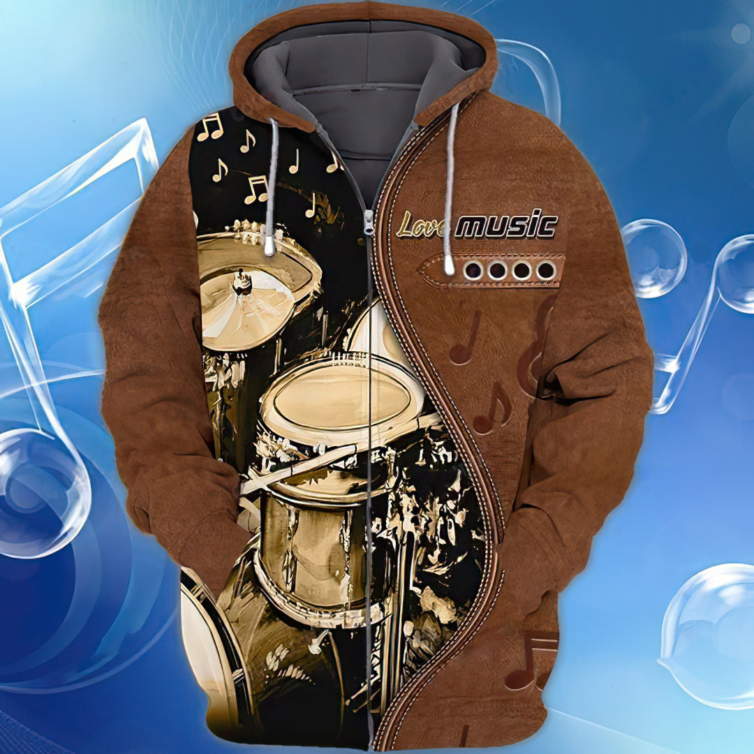 Brown Drum Hoodie For Music Lovers Concert Outings Travel And Everyday Streetwear