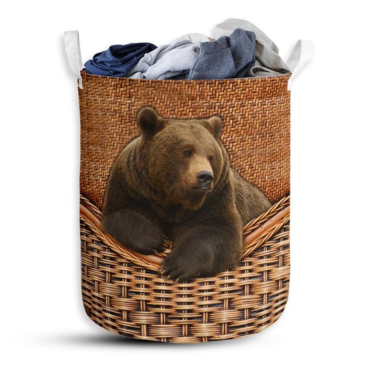 Small Size Bear Lover Brown Bear Rattan Texture Laundry Basket For Bathroom Bedroom Storage