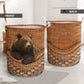 Bear Lover Brown Bear Rattan Texture Laundry Basket For Room Home Organizer
