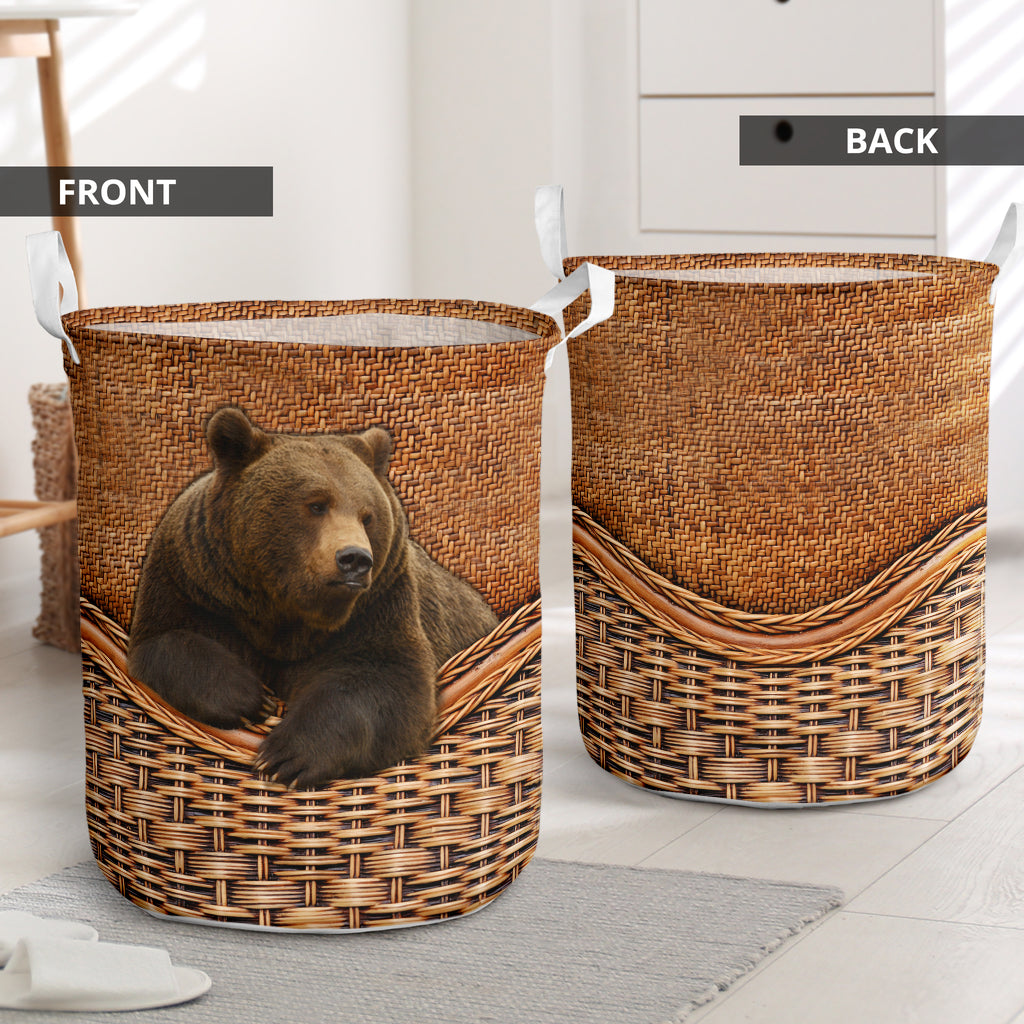 Bear Lover Brown Bear Rattan Texture Laundry Basket For Room Home Organizer