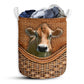Small Size Cow Lover Brown Swiss Cow Rattan Texture Laundry Basket For Bathroom Bedroom Storage