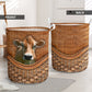 Cow Lover Brown Swiss Cow Rattan Texture Laundry Basket For Room Home Organizer