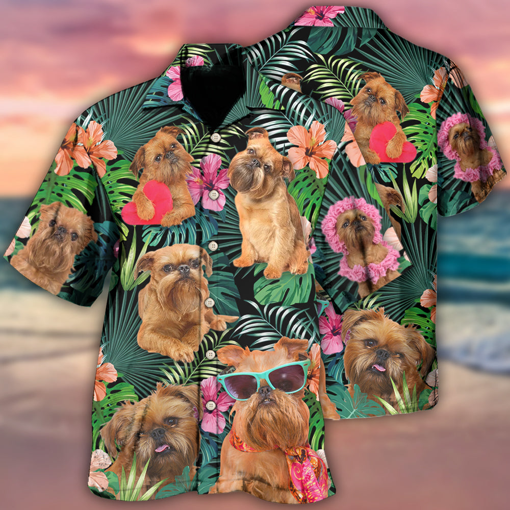 Tropical Dog Griffon Brussels Hawaiian Shirt Artwork Detail For Tropical Trips And Casual Outings