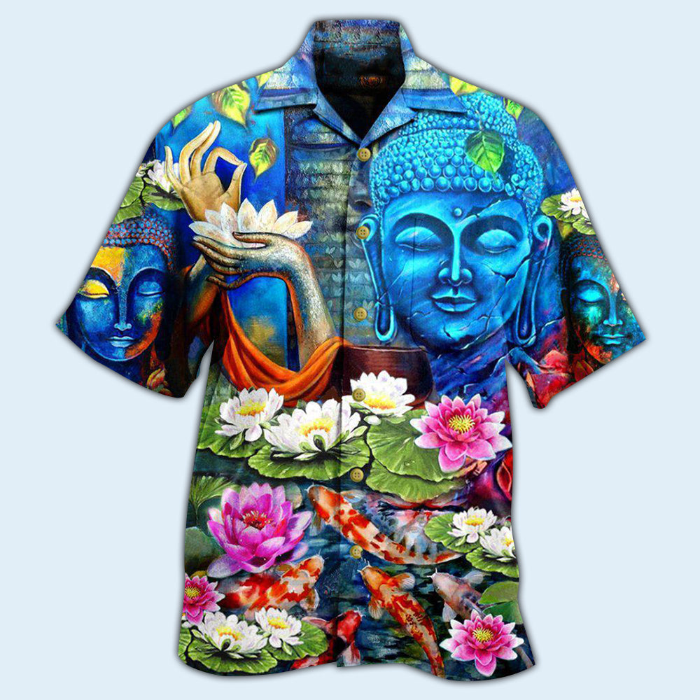 Floral Buddha Think Become Hawaiian Shirt Artwork View For Coastal Escapes And Resort Style
