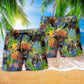 Buffalo Floral Field Animal Beach Shorts Pattern Detail For Cruise Vacations And Lightweight Summer Style