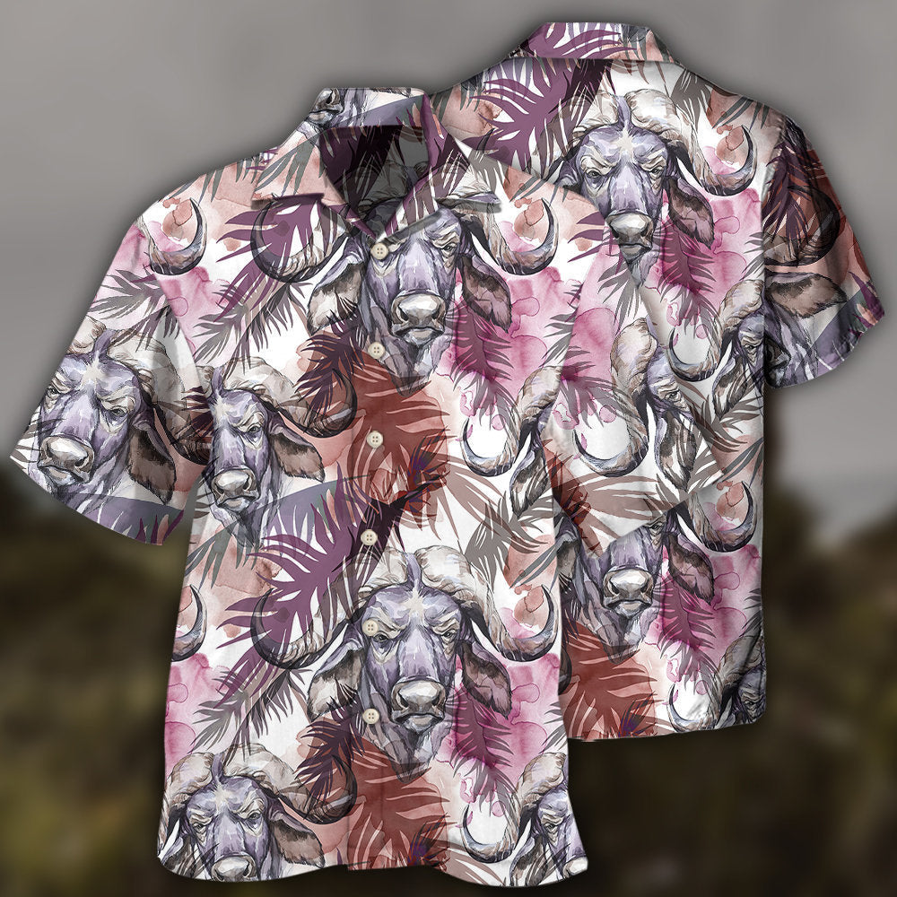 Creative Tropical Buffalo Leaf Wildlife Hawaiian Shirt For Tropical Holidays, Outdoor Gatherings, And Everyday Comfort