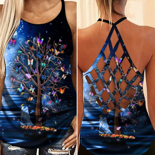 Butterfly Beautiful Everyday Hollow Tank Top For Fitness Activities And Casual Wear