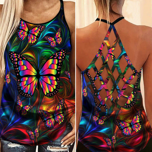 Butterfly Beautiful Everyday Hollow Tank Top For Studio Sessions And Floral Style