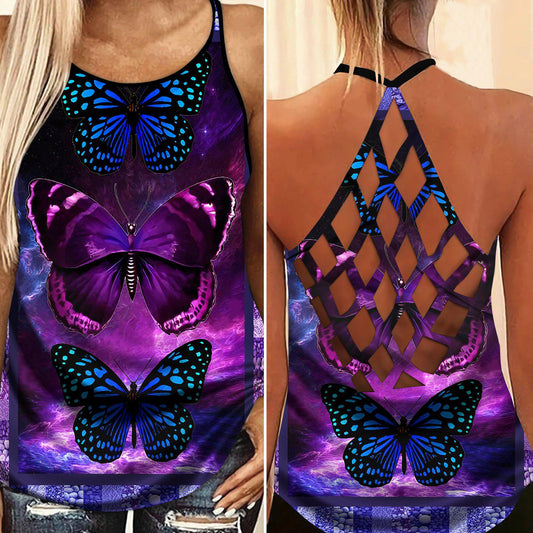 Butterfly Beautiful Everyday Hollow Tank Top For Floral Art Lovers And Daily Style