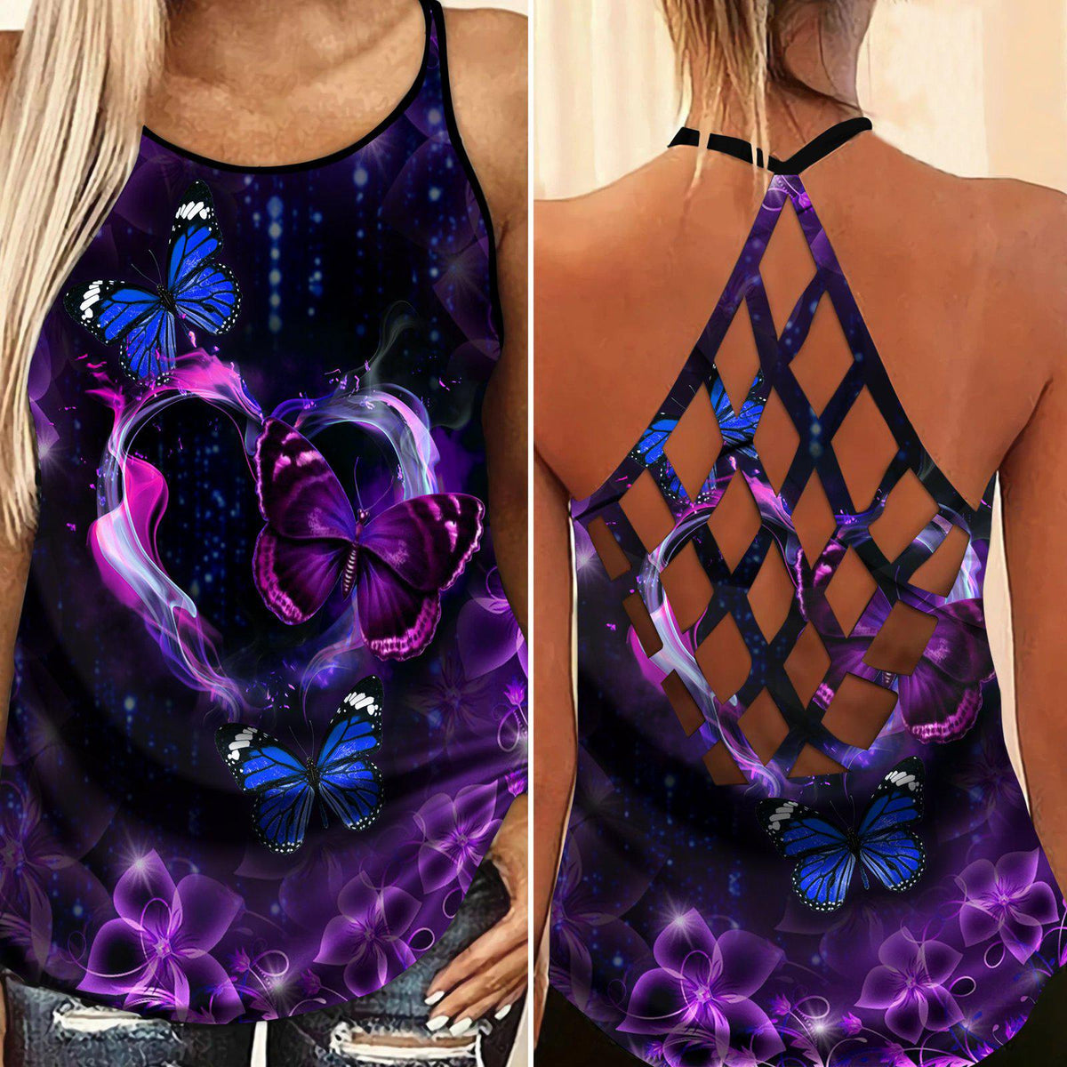 Butterfly Beautiful Everyday Hollow Tank Top For Outdoor Events And Casual Styling