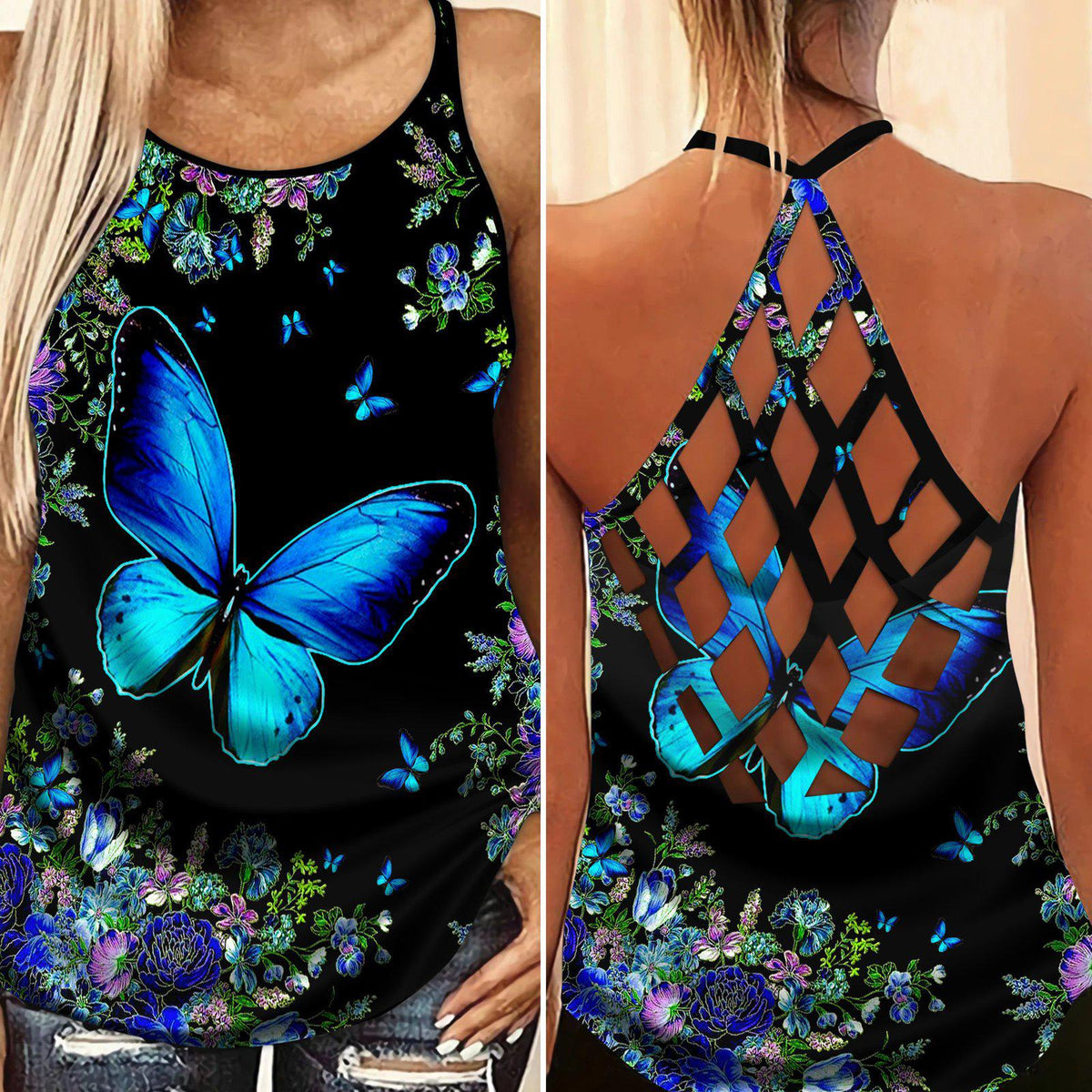 Butterfly Beautiful Everyday Hollow Tank Top For Weekend Outings And Fitness Days