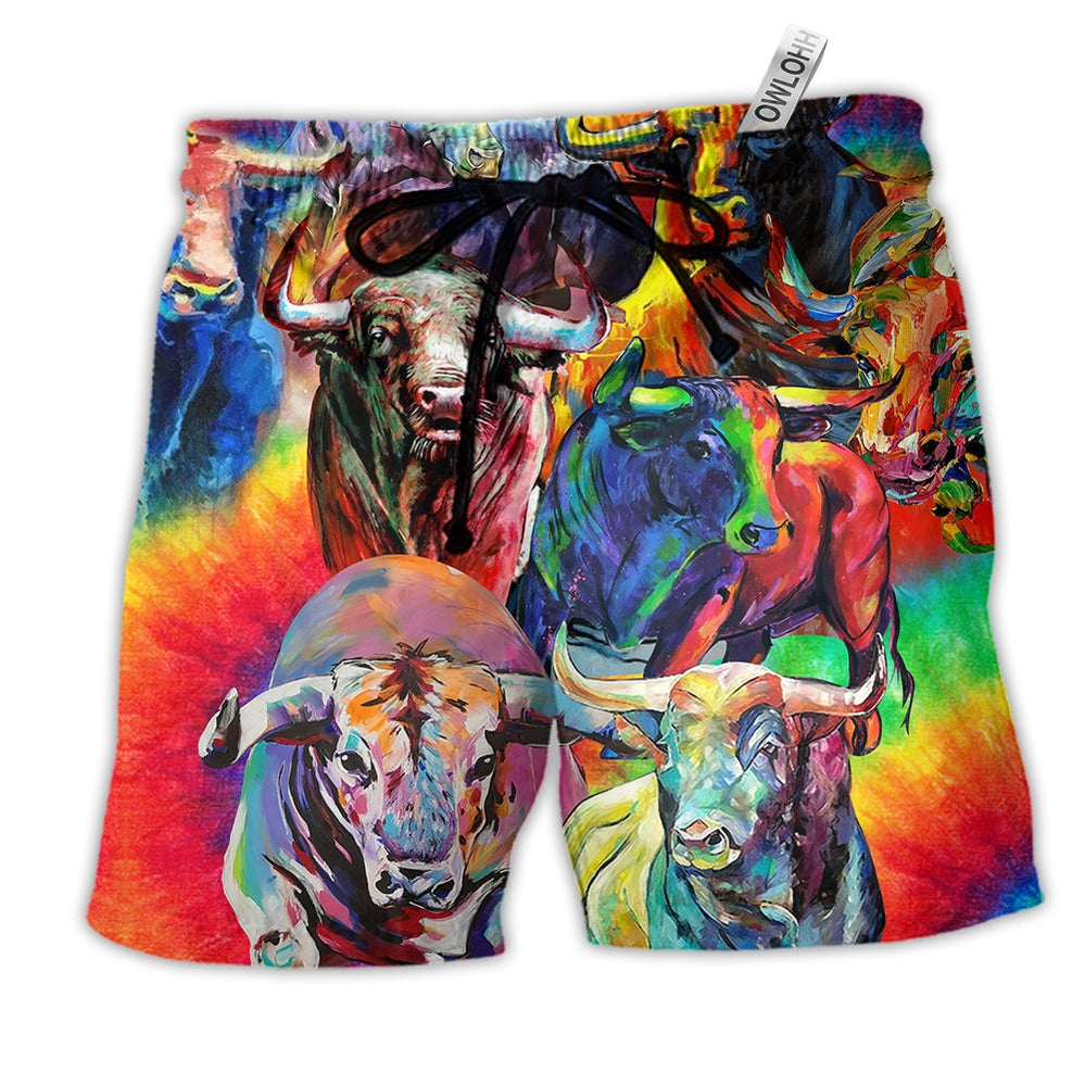 Bull Animals Colorful Bulls Hawaiian Print Beach Shorts For Vacation Travel And Relaxed Outdoor Comfort