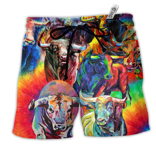 Bull Animals Colorful Bulls Hawaiian Print Beach Shorts For Vacation Travel And Relaxed Outdoor Comfort