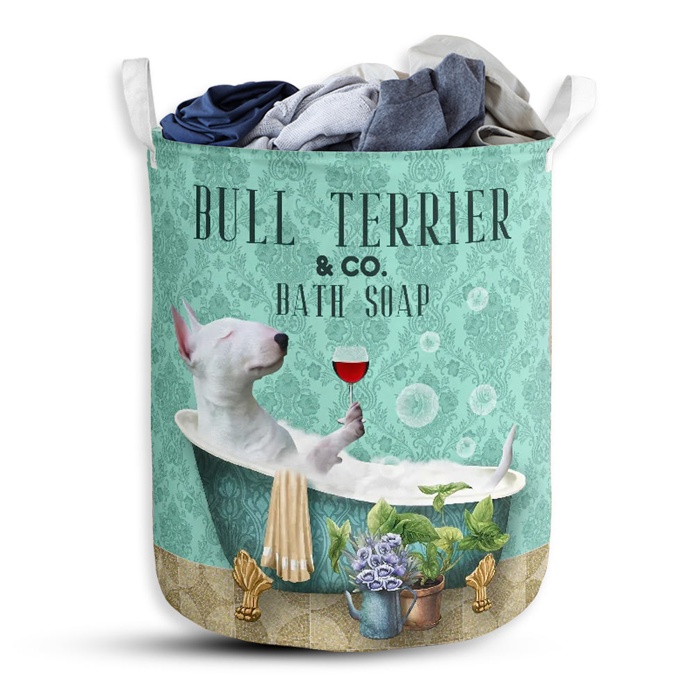 Small Size Bull Terrier Dog And Bath Soap Laundry Basket For Bathroom Bedroom Storage