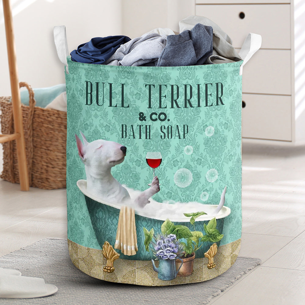 Bull Terrier Dog And Bath Soap Laundry Basket For Room Home Organizer