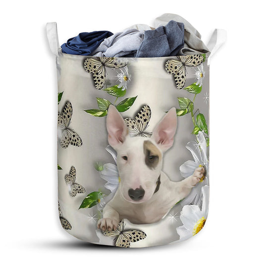 Small Size Bull Terrier Dog Oil Painting Laundry Basket For Bathroom Bedroom Storage