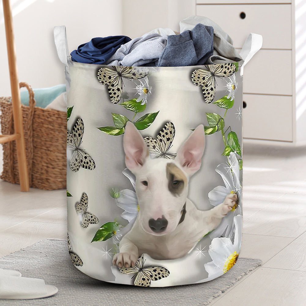Bull Terrier Dog Oil Painting Laundry Basket For Room Home Organizer