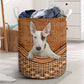 Bull Terrier Dog Rattan Texture Laundry Basket For Room Home Organizer