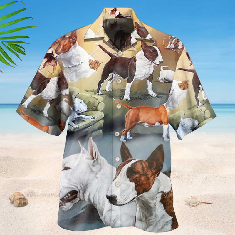 Creative Bull Terrier Dog Hawaiian Shirt For Animal Lovers, Beach Travel, And Casual Summer Style
