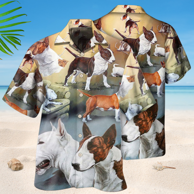 Creative Bull Terrier Dog Hawaiian Shirt For Animal Lovers, Beach Travel, And Casual Summer Style