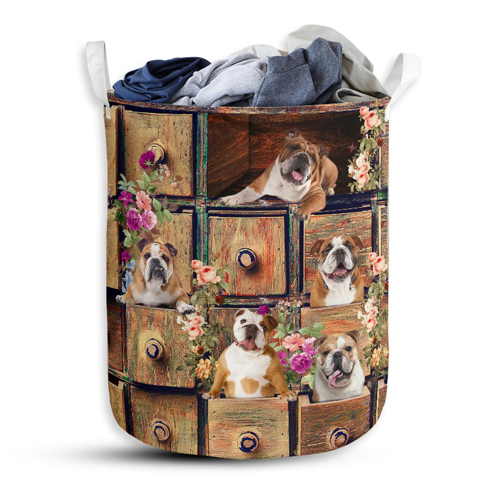 Small Size Bulldog Drawer Floral Style Laundry Basket For Bathroom Bedroom Storage