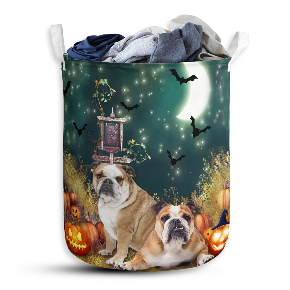Small Size Bulldog Halloween Night Pumpkin Laundry Basket For Bathroom Bedroom Storage