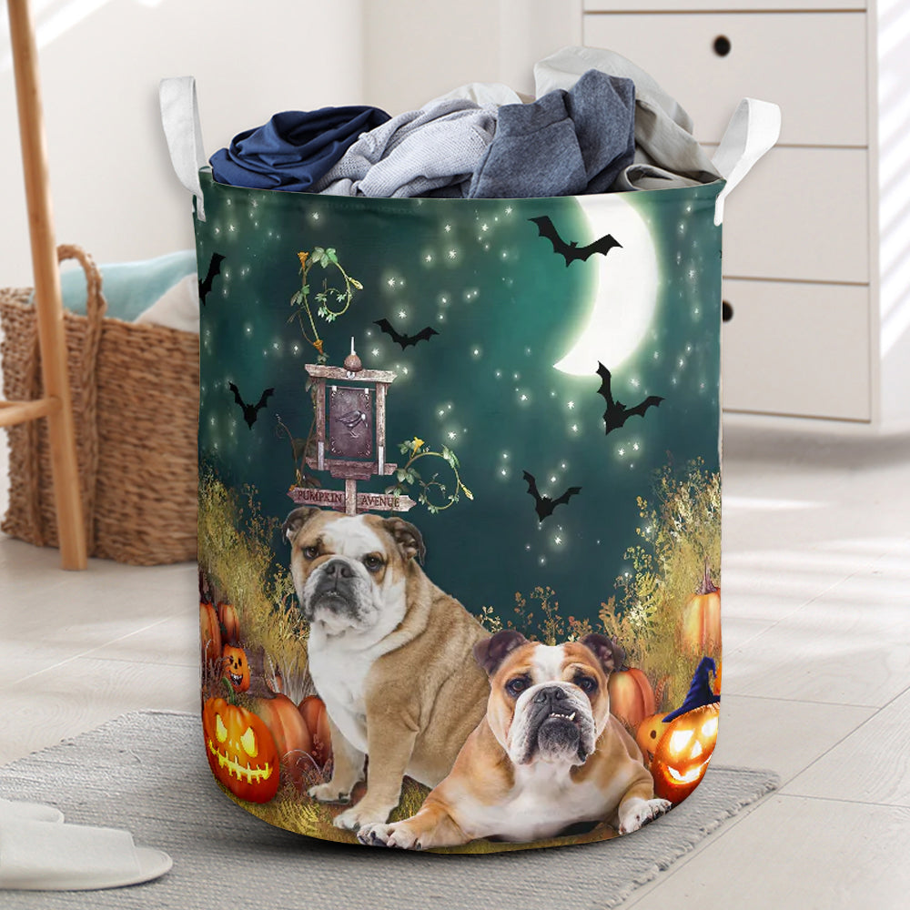 Bulldog Halloween Night Pumpkin Laundry Basket For Room Home Organizer
