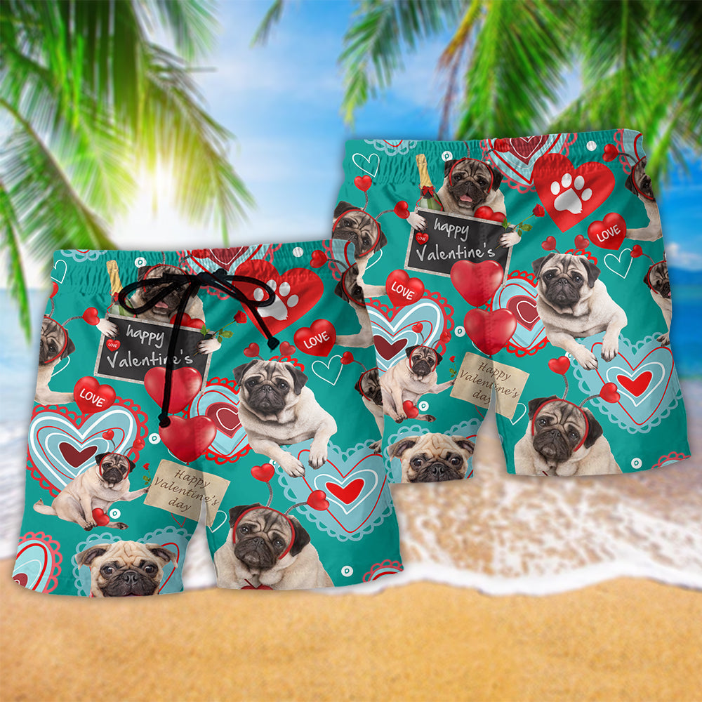 Bulldog Valentine Love Cute Beach Shorts Print Detail For Beach Activities And Vacation Wear