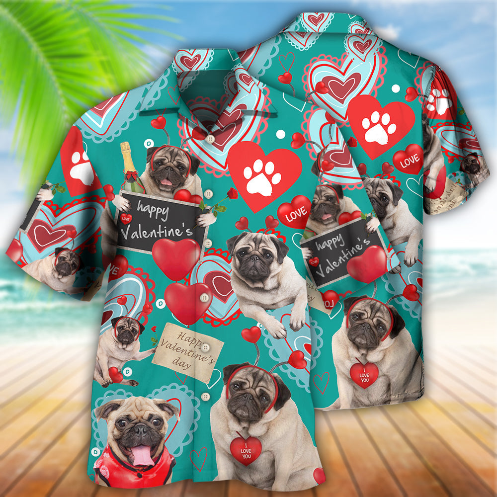Happy Bulldog Valentine Paw Hawaiian Shirt Artwork Detail For Tropical Trips And Casual Outings