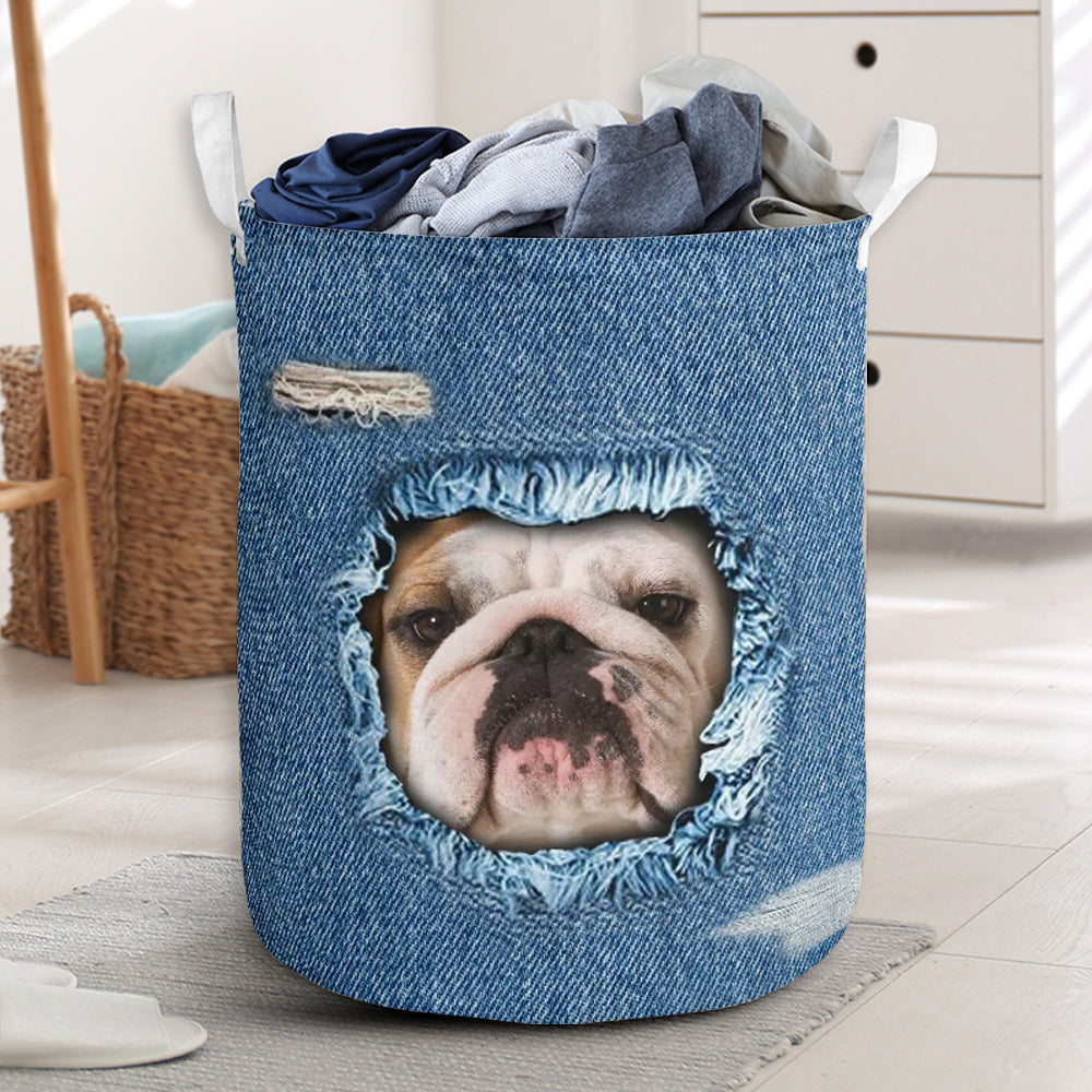 Bulldog Jean Pattern Laundry Basket For Room Home Organizer